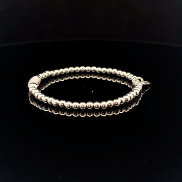 925 Sterling Silver Beaded Stretch Stacking Bracelet MOP Letter Initial H - Picture 4 of 6